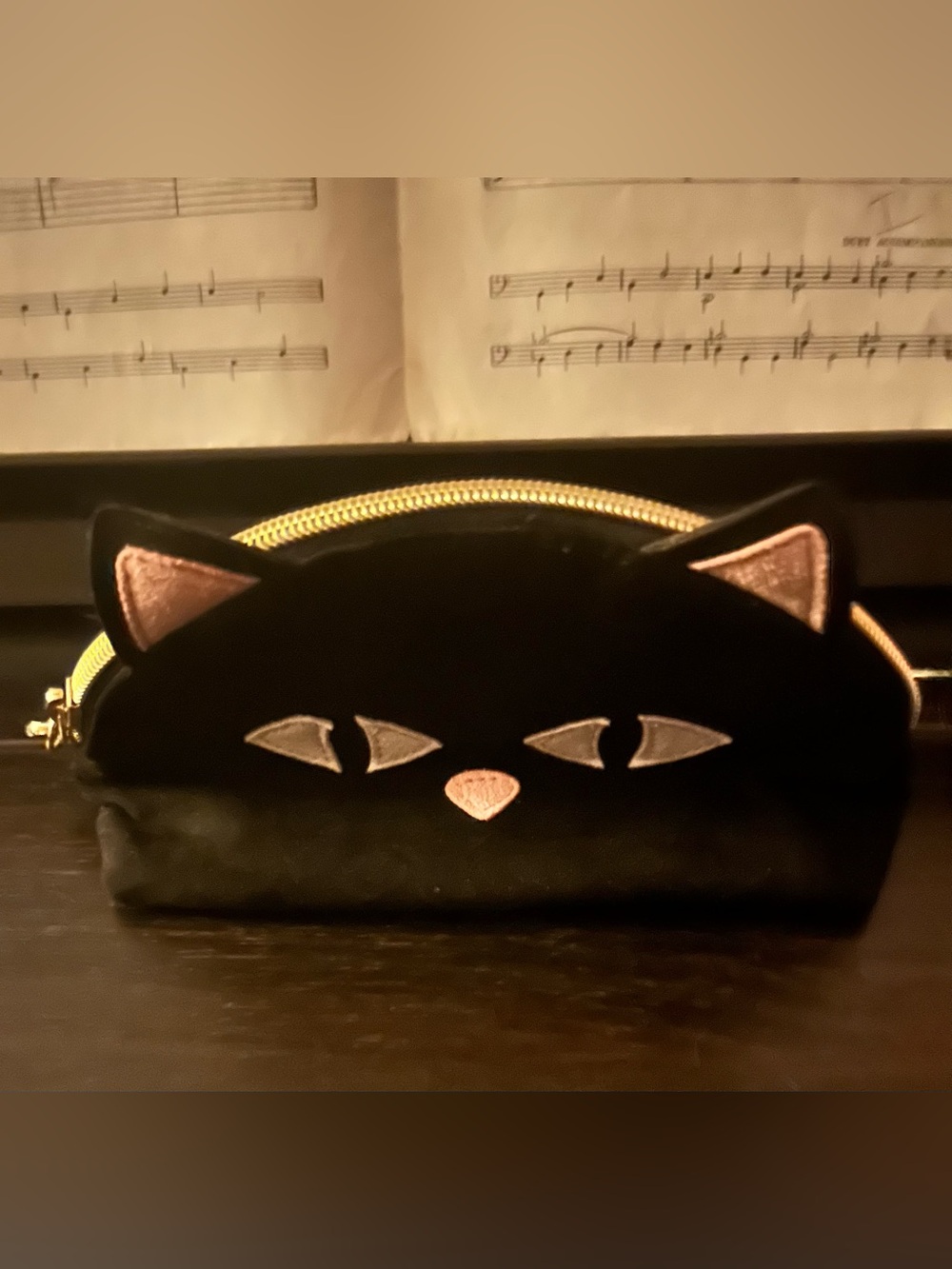 NWOT Rare BBW Bath And Body Work Faux Suede Black Cat Makeup Cosmetic Bag Pouch